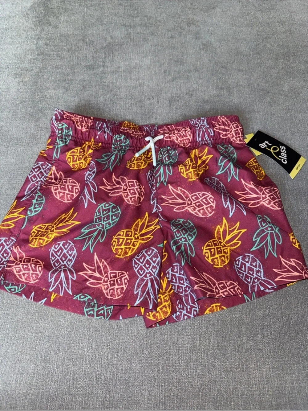 Art Class Pineapple Print Boys Maroon Swim Trunks